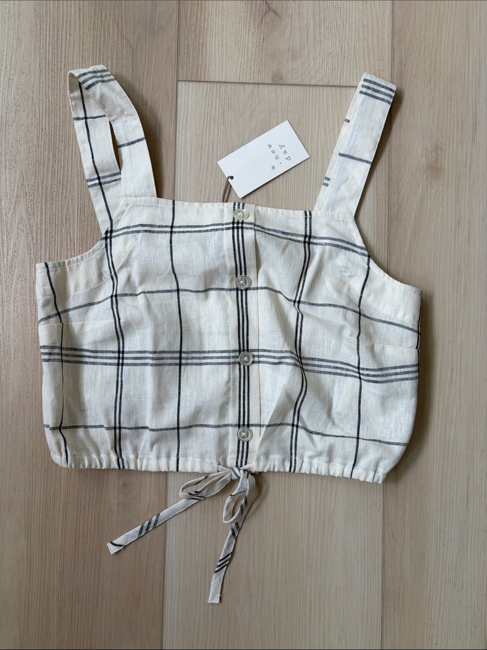 A New Day Cream Plaid Button-Front Crop Top
